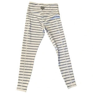 Yoga Gym Workout Leggings White Blue with Pockets Athletic Womens Size Small